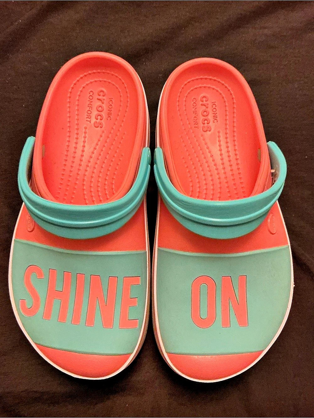 Crocs Classic Crocs Slide Slides Green & Coral Women's US 7